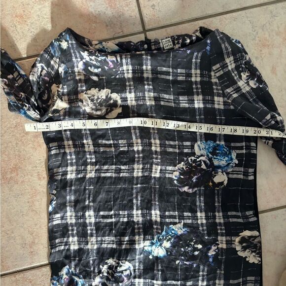 120% Lino floral plaid Shirt Dress long sleeve classy striped box square design - Picture 7 of 8